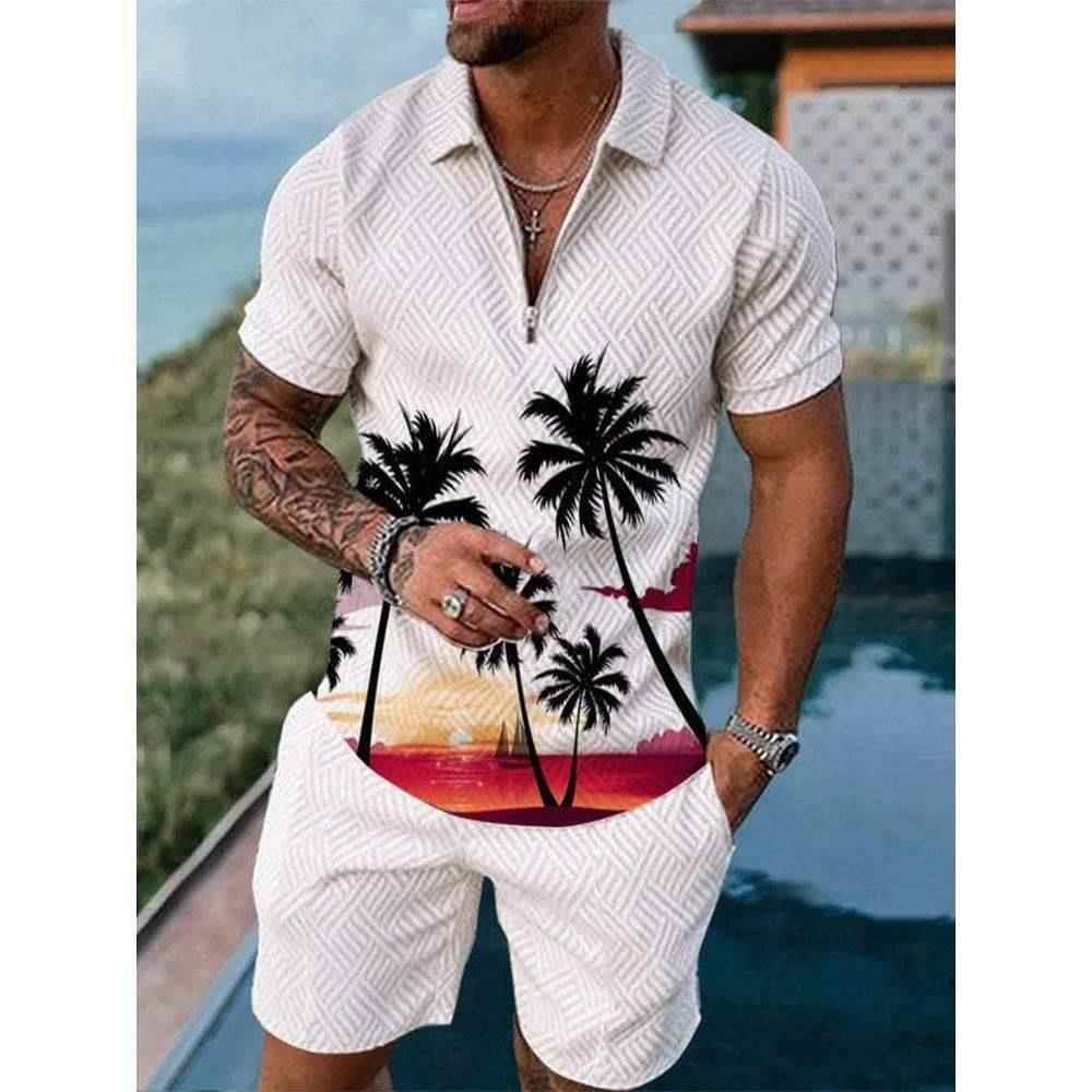 Summer Hawaii 3D Print Shirts Shorts Sets Men's Fas
