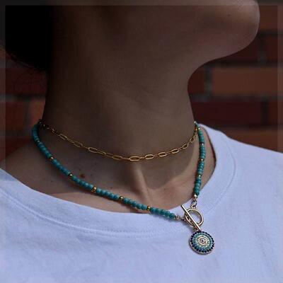 4mm Colorful Stone Necklace for Women Round Evil Pendant