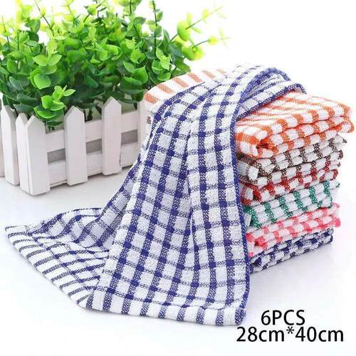 6PCS Cotton Kitchen Towel Absorbent Clean Dish Towels Kichen