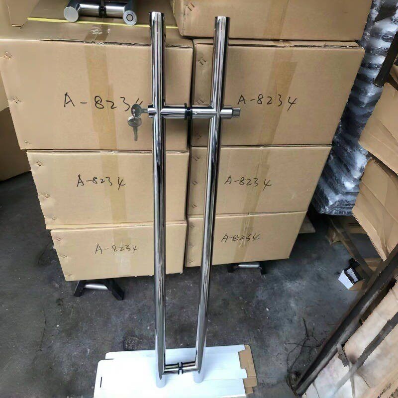 304不锈钢自带锁玻璃门拉手无边框玻璃门有锁拉手带锁大门把手