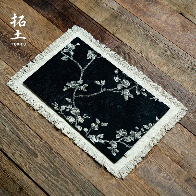 拓土国风白梅织锦茶席创意流苏干泡席茶垫防烫防水茶桌垫布艺桌旗