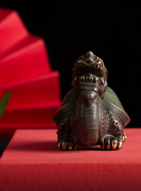 全铜麒麟桌面小摆件创意茶宠龙龟霸下文房镇纸招财镇宅手把件礼品