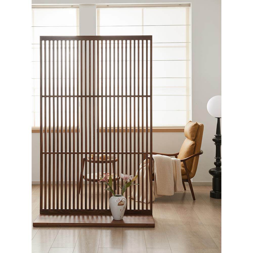 北美黑胡桃木实木屏风隔断客厅卧室遮挡家用现代简约入户玄关定制