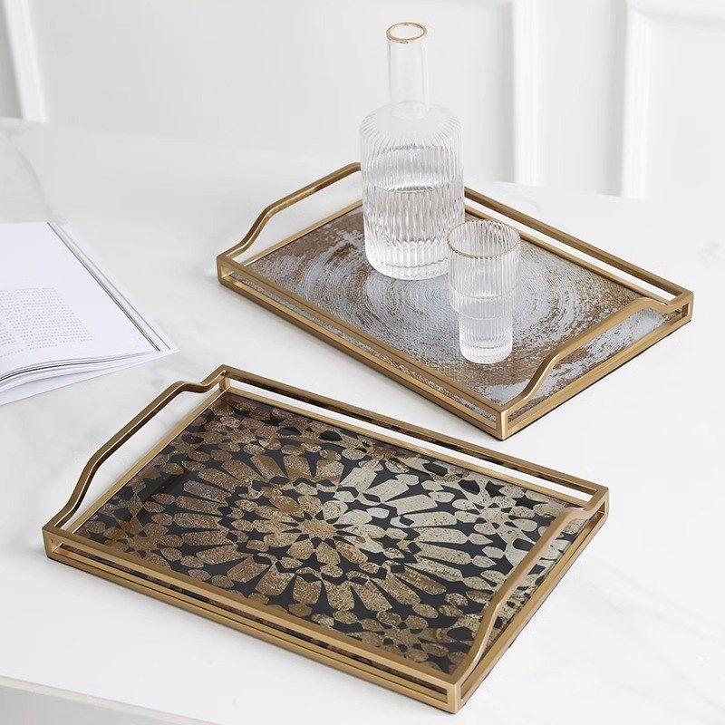 精选欧式轻奢玻璃收纳托盘果盘长方形茶盘高级感装饰盘家用水杯置,餐饮具,餐用托盘,淘宝优惠券,粉丝福利购,淘宝优惠卷