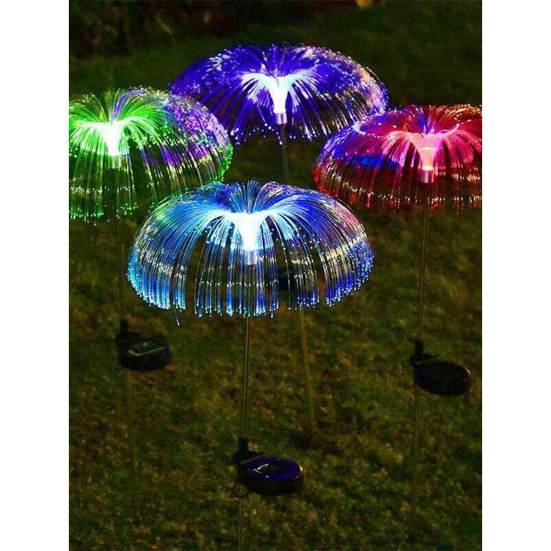 太阳能灯七彩变色光纤水母灯别墅花园庭院地插灯户外防水景观夜灯