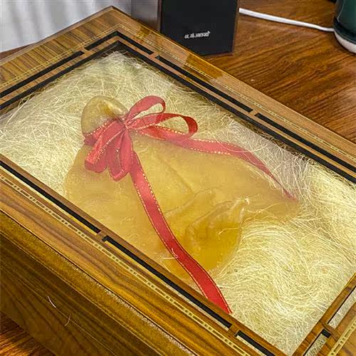 新款角花黄木烤漆草丝包装盒花胶礼品盒高档黄实木镂空鳘鱼胶包邮