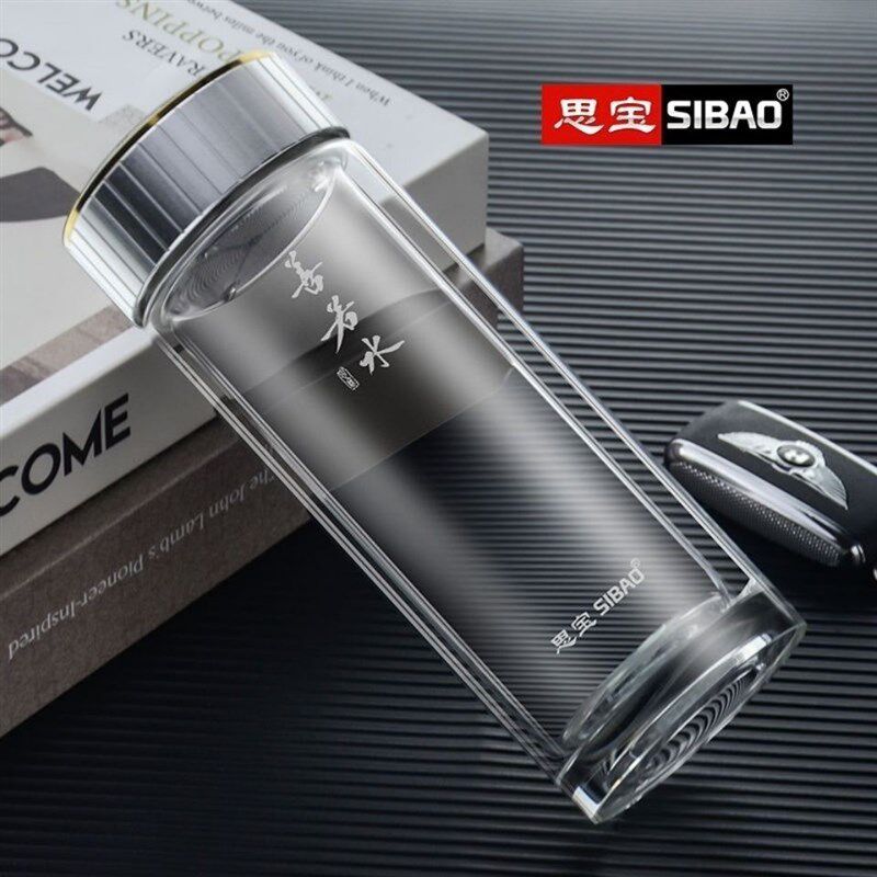思宝善若水双层加厚玻璃杯泡茶杯男女士商务杯便携式车载杯办公杯