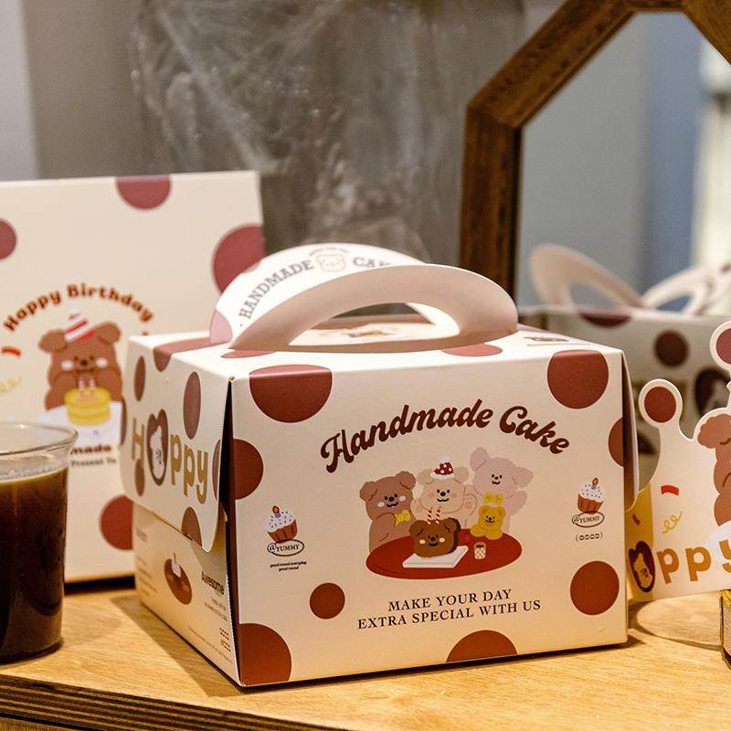 生日蛋糕盒包装盒子4寸蛋糕盒四寸小5寸蛋糕盒手提泡芙盒子可定制