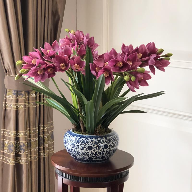 高档蕙兰新中式仿真花艺假花轻奢客厅摆件装饰花蝴蝶兰玄关仿生花