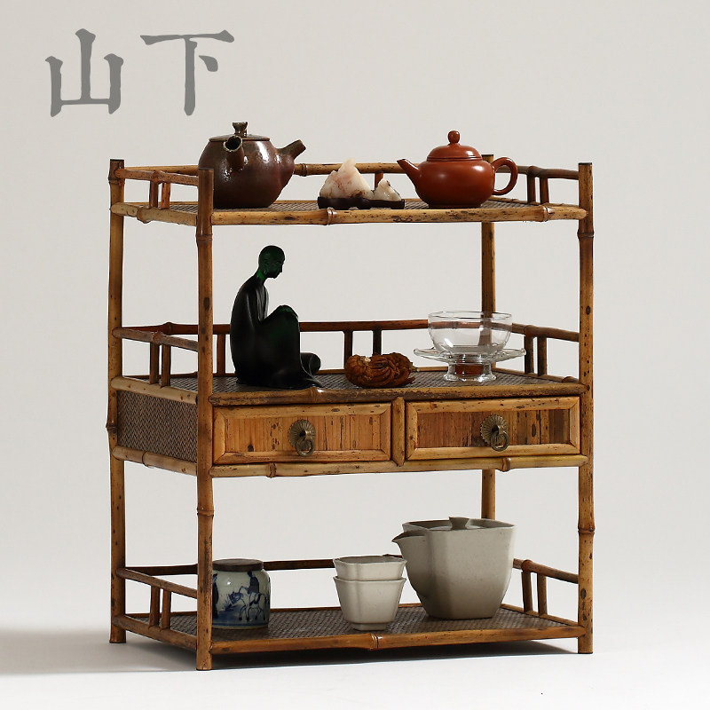 梅鹿竹茶棚竹制茶架子博古架功夫茶具晾杯架茶杯架抽屉收纳展示柜
