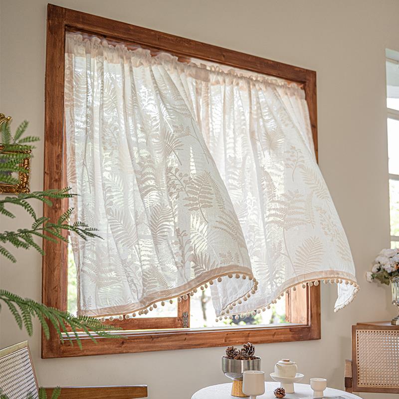 窗帘透光不透人纱帘2025新款蕾丝免打孔安装一整套飘窗白纱遮挡帘