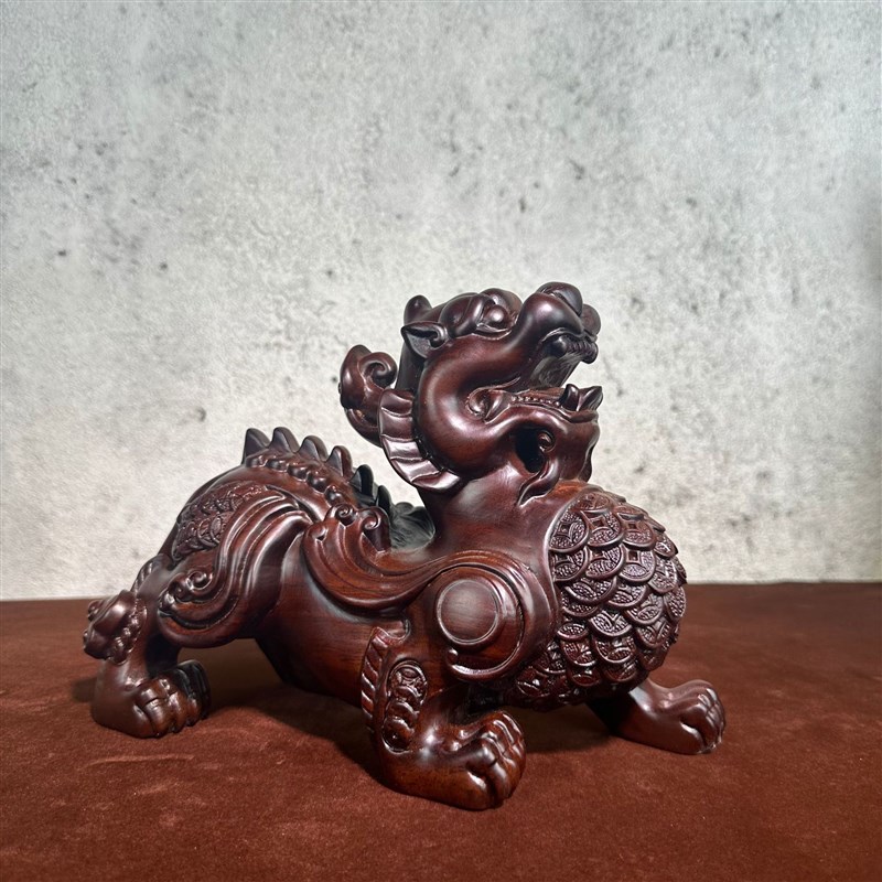 实木雕刻装饰貔貅办公室摆件开业客厅号貔貅礼品大皮丘送