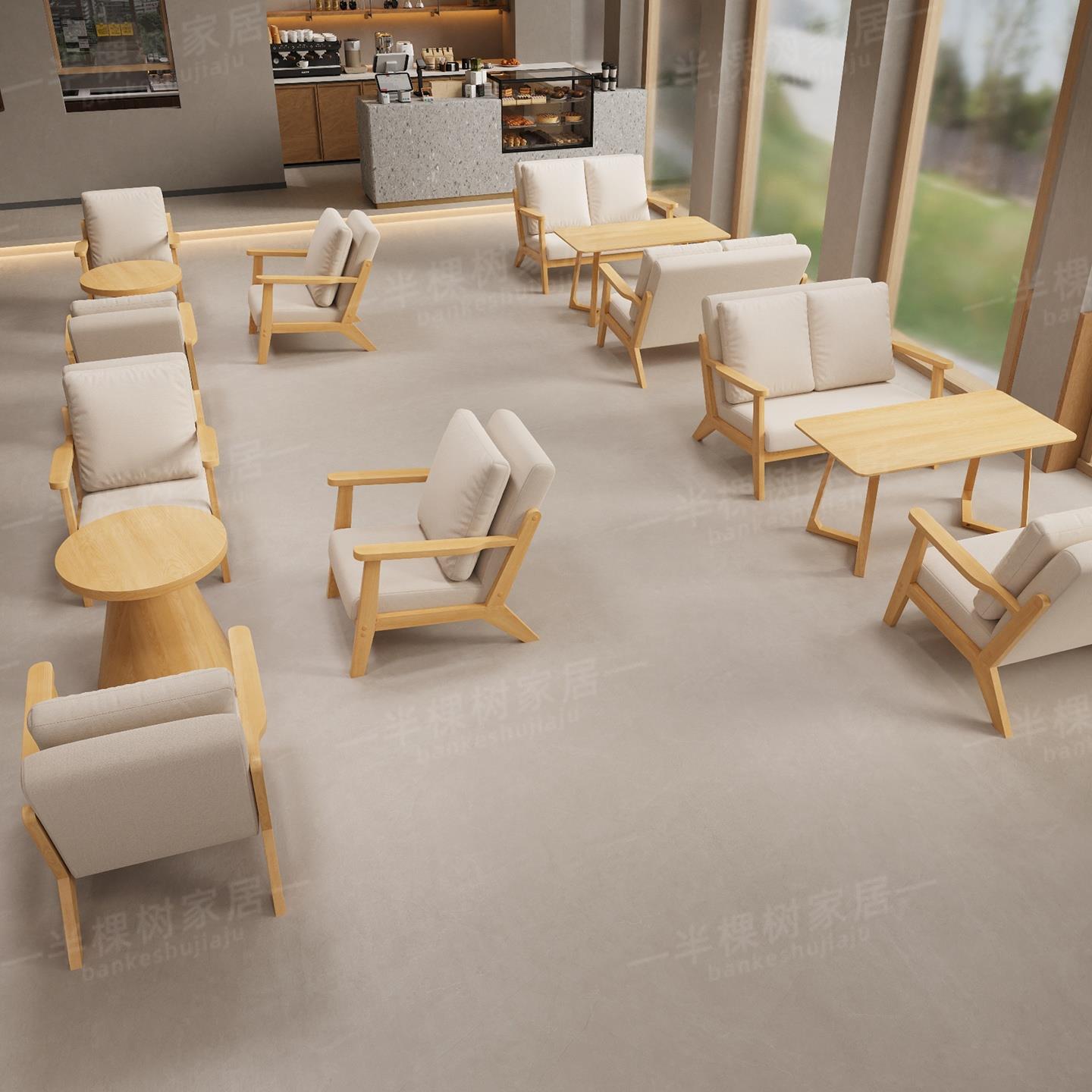 咖啡厅桌椅组合奶茶店休闲清吧酒吧休息区沙发椅饭厅卡座接待洽谈