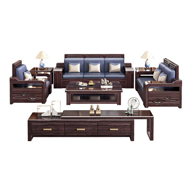 新中式紫金檀木实木沙发大小户型客厅贵妃位高箱储物现代简约两用