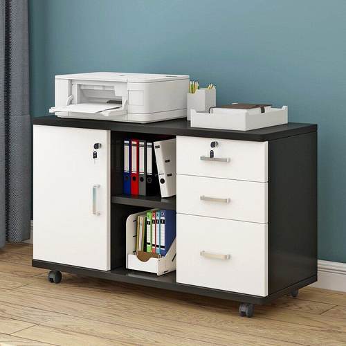 木质带锁文件柜落地资料柜办公室桌下矮柜储藏柜可移动带轮小桌子