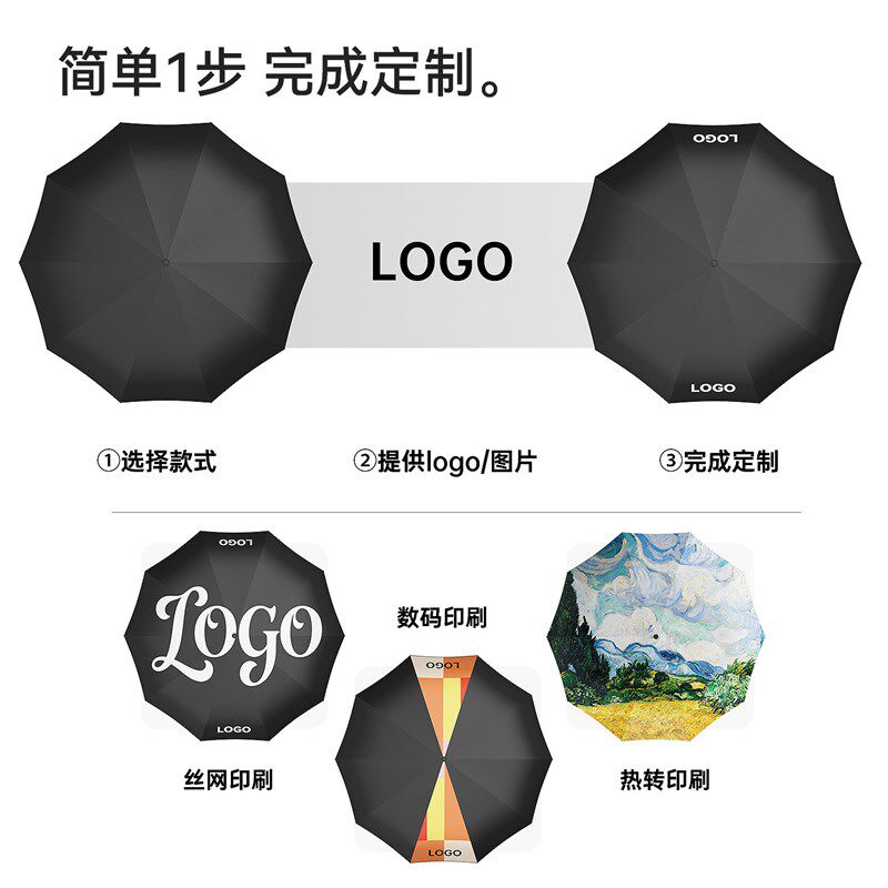 左都自动雨伞定制LOGO广告伞活动礼品订制高档礼盒长柄伞可印图案
