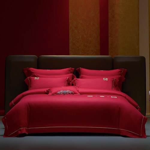 悠仙居家纺全棉婚庆四件套高档中式红色婚房婚礼结婚喜被床上用品