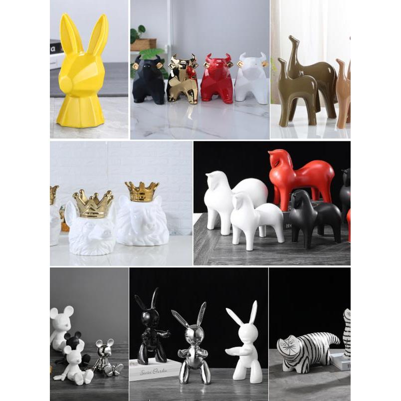 创意牛猫兔子马狮子米奇老鼠大象动物陶瓷工艺品客厅办公室学习家