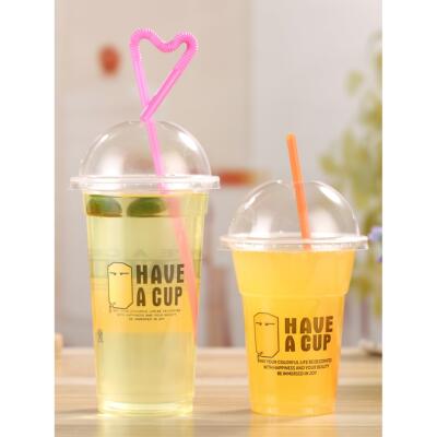 95一次性奶茶杯320饮料塑料杯400豆浆杯450商用700ml来一杯子定制