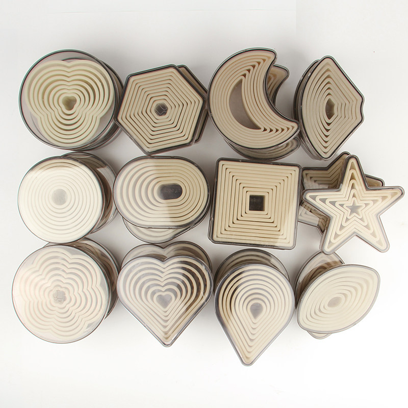 24款尼龙饼干水果切模具正方圆形心形梅花月亮水滴叶子印模烘焙