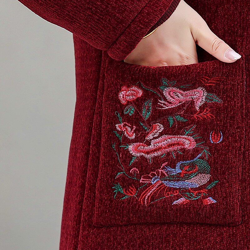 中老年人加绒棉衣连帽奶奶装加厚保暖棉服妈妈棉袄绣花冬装外套