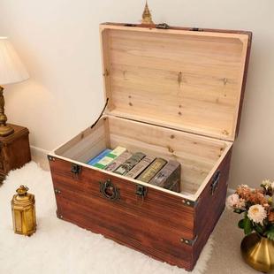 木箱子带锁储物箱实木收纳箱复古木盒子特大号长方形带盖木箱定制