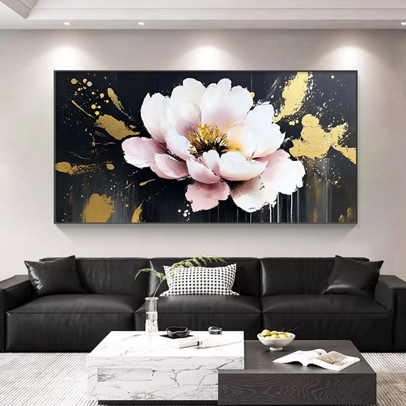 现代简约客厅装饰画2025新款牡丹花卉沙发背景墙壁画轻奢餐厅挂画