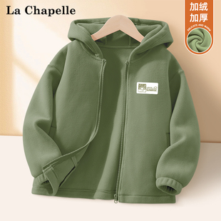 拉夏贝尔儿童外套秋冬款男童奥粒绒衣服2026新款初冬保暖连帽衫厚