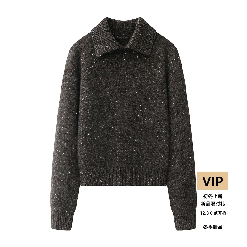 新款翻领宽松针织衫毛衣女