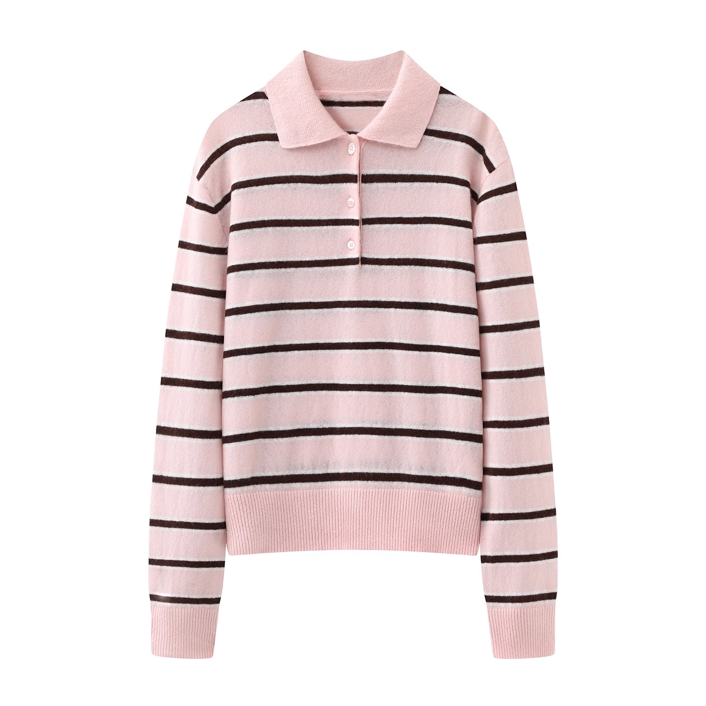 百搭POLO领条纹宽松显瘦针织衫女