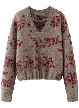 D家毛衣2026年春季羊驼毛混纺复古优雅花卉提花针织2K1EE40