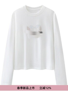 D家【上新】长袖T恤2026春季新款简约风小猫印花棉质上衣3K1BA24