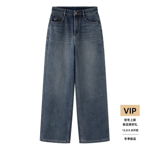 高腰百搭直筒加绒牛仔裤