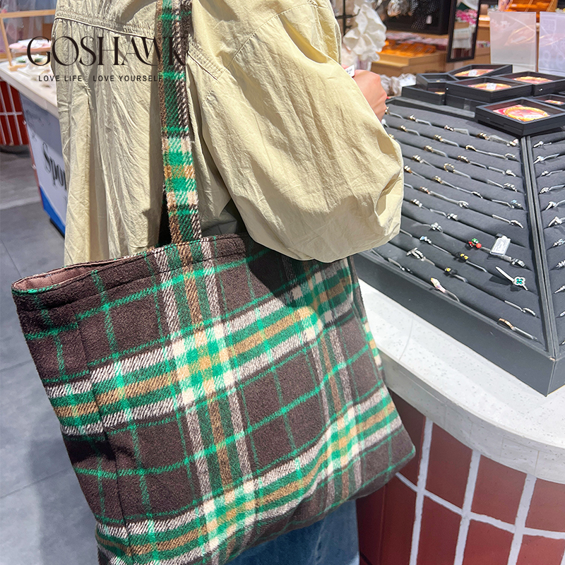 GOSHAWK绿格格格子单肩包