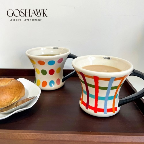彩色波点格纹陶瓷马克杯咖啡杯