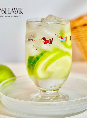 GOSHAWK原创设计中古风手绘腊肠狗高颜值玻璃杯咖啡冷饮高脚酒杯