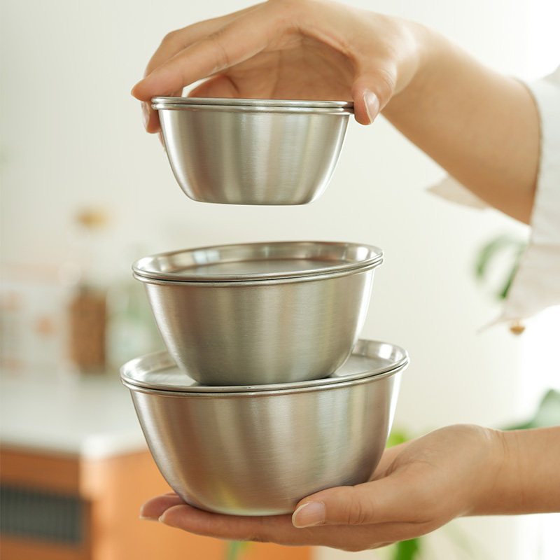 肆月儿童304不锈钢碗食品级带盖蒸蛋碗家用小碗婴儿保鲜碗小料碟