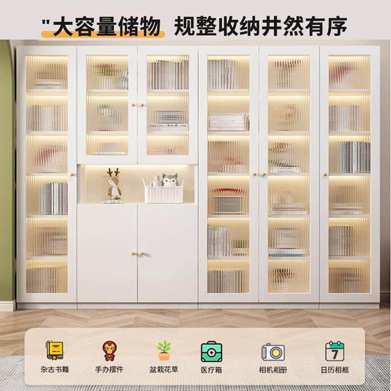 书柜书架简约现代实木质置物柜客厅收纳柜家用防尘玻璃门展示柜子