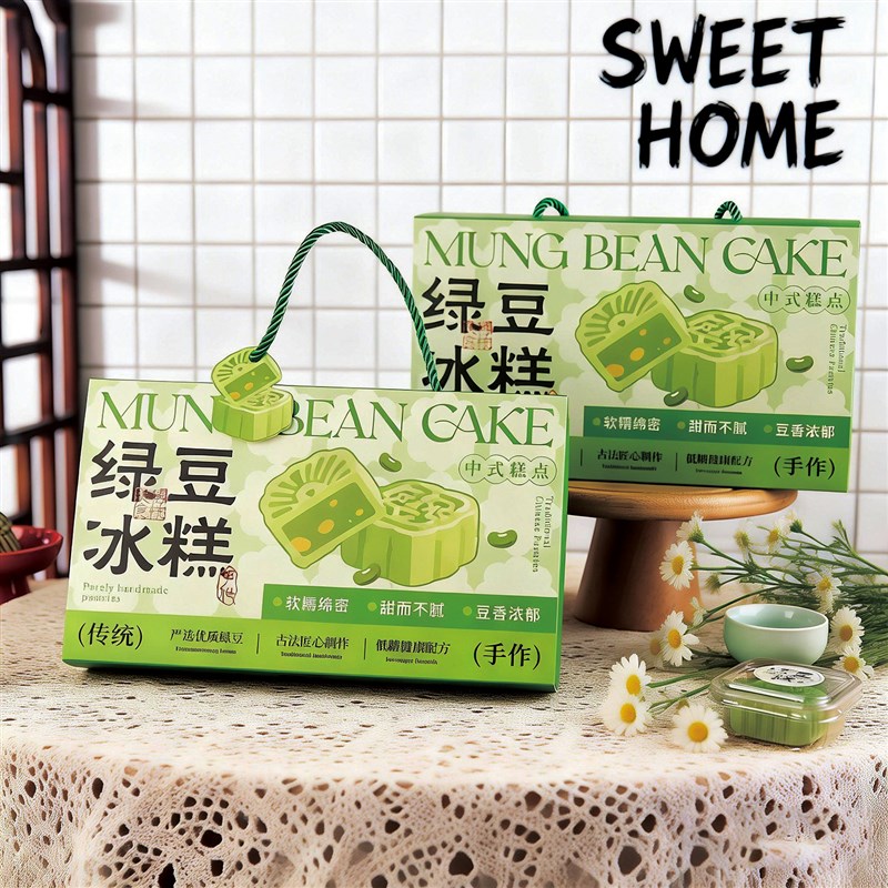 12粒绿豆糕包装盒端午节礼盒小清新烘焙手工绿豆饼绿豆冰糕盒空盒