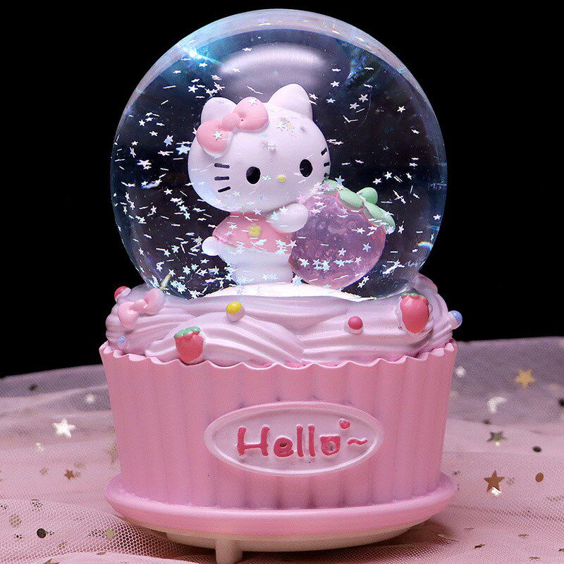 儿童生日礼物凯蒂猫咪kt猫雪花发光水晶球音乐盒八音盒送女孩闺蜜