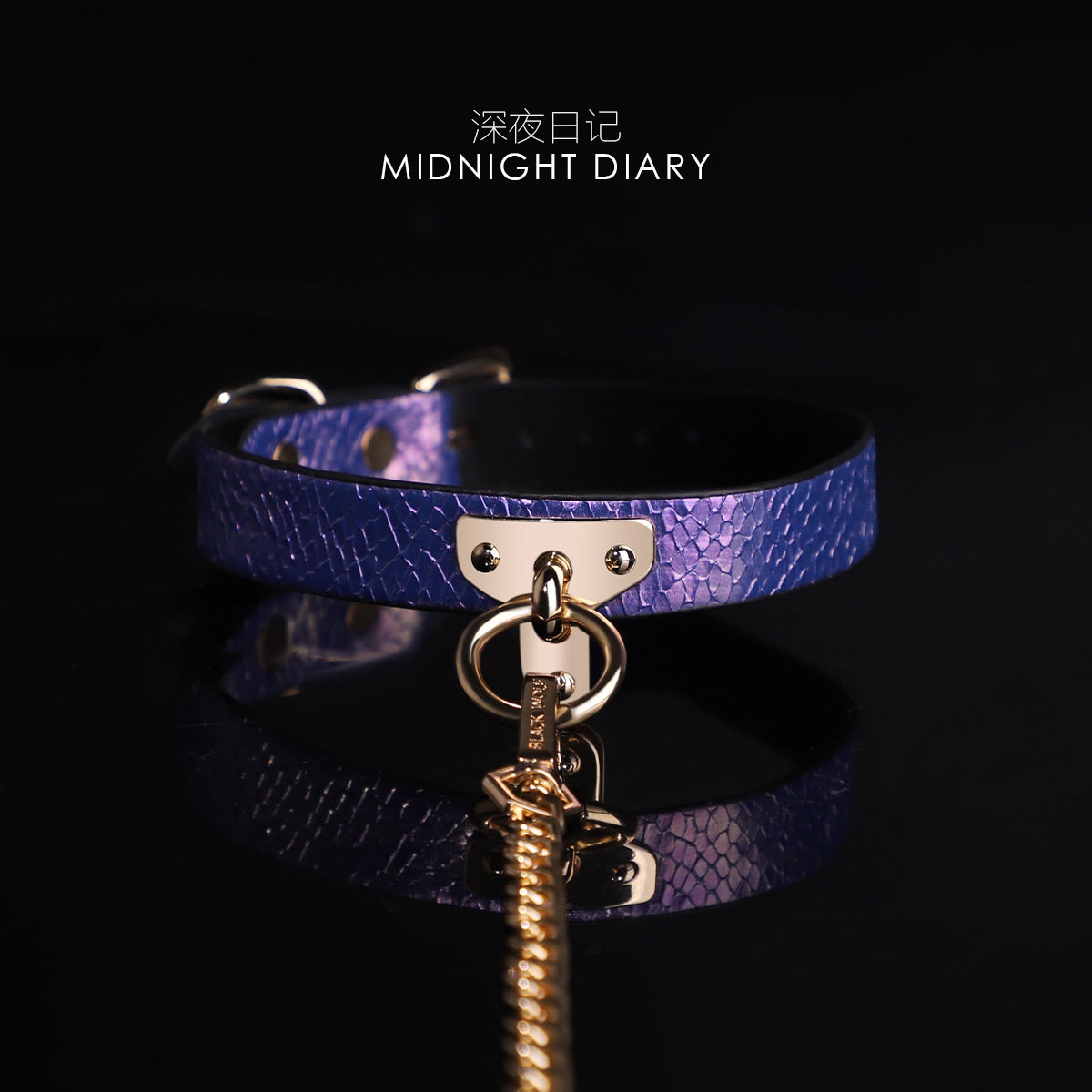 MIDNIGHT DIARY 原创蛇纹高端皮质项圈T字颈环choker项链k9牵引绳