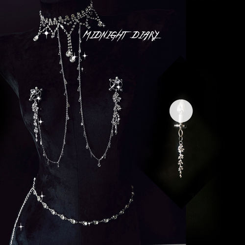 Midnight Diary复古小众闪钻项圈草莓夹连体身体链腰链性感可外出