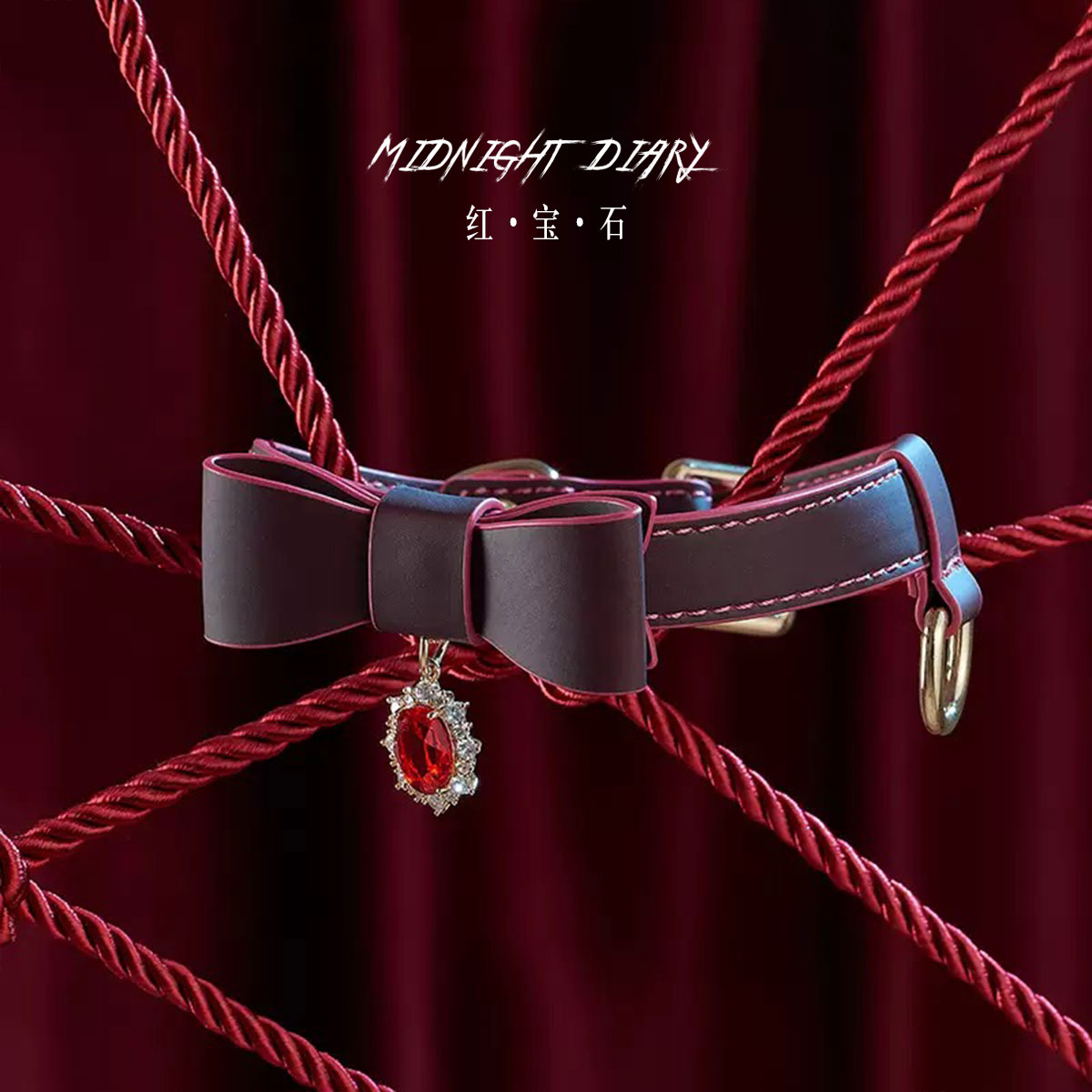 Midnight Diary 蝴蝶结感温变色项圈红宝石吊坠choker项圈牵引链