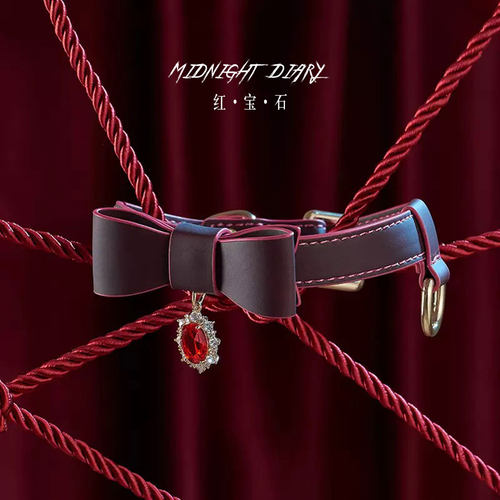 Midnight Diary 蝴蝶结感温变色项圈红宝石吊坠choker项圈牵引链
