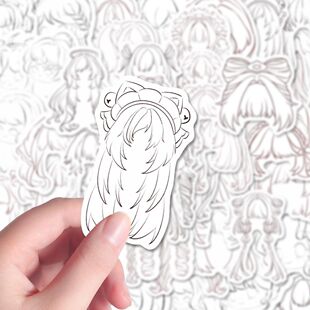 153张oc头发画法贴纸新款简约二次元卡通简笔画模版素材防水贴画