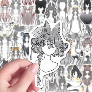 192张古风发型oc贴纸人物发型绘画头发画法素材diy桌面手账本贴纸