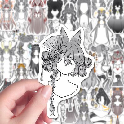 192张古风发型oc贴纸人物发型绘画头发画法素材diy桌面手账本贴纸