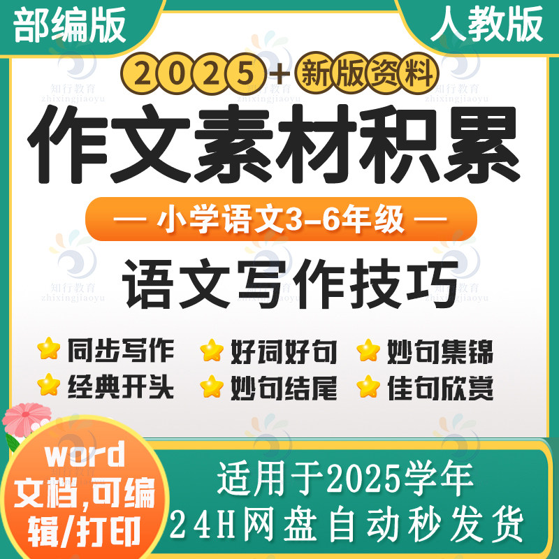 2025年人教部编版统编版小学语文同步单元作文习作素材积累好词好句妙句经典开头佳句欣赏写作指导三四五六年级上下册word电子版