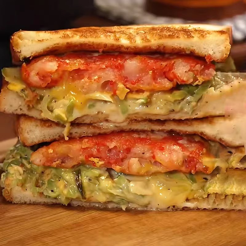 虾滑芝士三明治营养早餐半成品面包懒人早饭充饥夜宵零食