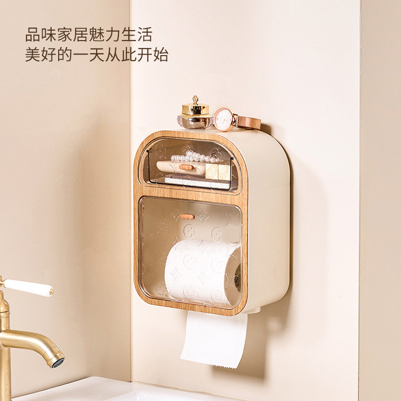 卫生间纸巾盒壁挂式免打孔防水创意置物架厕所卷纸盒长方形